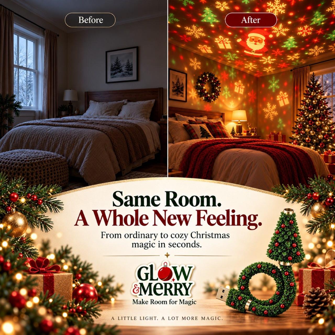 Same room, a whole new feeling. Before and after the light is on.