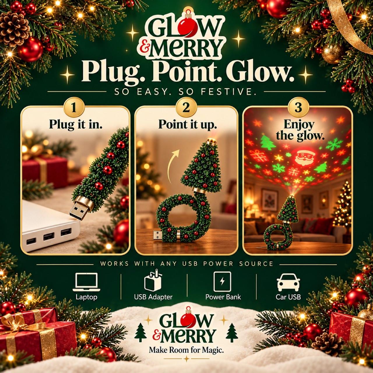Plug it in, point it up, enjoy the glow. Works with a laptop, USB adapter, power bank, or car USB.